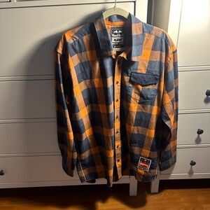 Red Bull KTM Men's Orange & Navy Blue Plaid Button-Down Shirt